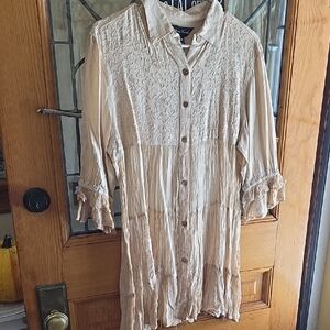 NWT Young Threads Cream Button-Up Dress with Ruffle Sleeves